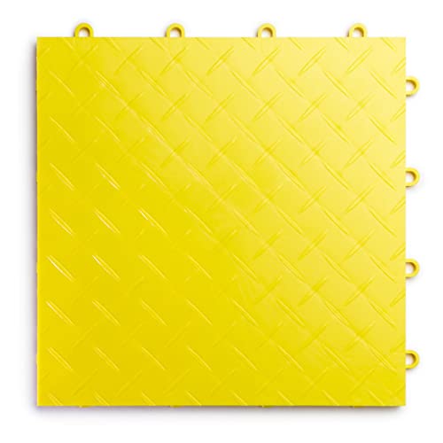 Big Floors RaceDeck Diamond Plate Design, Durable Interlocking Modular Garage Flooring Tile (Yellow, 24 Pack of 12 x 12" Tiles) - color: Yellow, size: 24 Pack