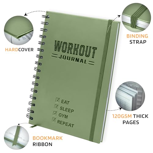 Nextnoid Hardcover Fitness Planner Workout Journal for Women & Men - Undated A5 Sturdy Workout Notebook to Track Gym & Home Workouts - Green Separately Packaged 2 Pieces - color: M.Green 2, style: Fitness
