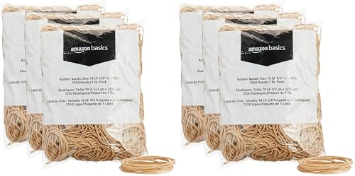 Amazon Basics Rubber Bands, Office Supplies, Size 19 (3-1/2 x 1/16 Inch), Stretchy, 1250 Bands/1 lb. Pack, 6-Pack, Tan - size: Size 19 (Pack of 2), style: 3-Pack