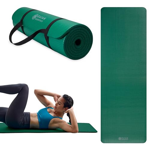 Gaiam Thick Yoga Mat, Exercise & Fitness Mat with Easy-Cinch Carrying Strap | Non-Slip NBR Foam | Joint Cushioning | Yoga, Pilates, Fitness & Floor Workouts | 72"L x 24"W - color: Green