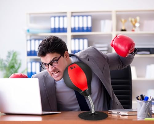 Tech Tools Stress Buster Desktop Punching Bag - Suctions to Your Desk, White Elephant Gifts for Coworker Men and Women, Heavy Duty Stress Relief Ball, Gag Gifts Funny Desk Accessories - color: Red/Black