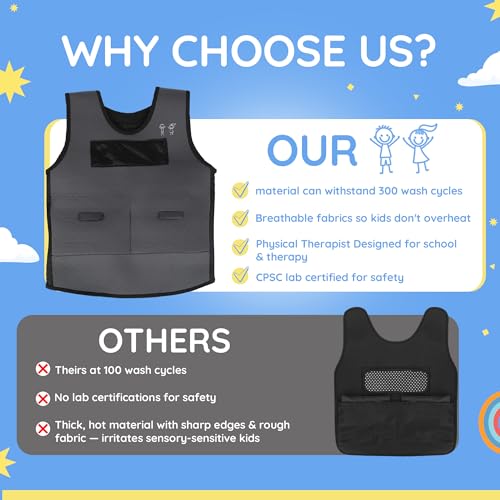 Weighted Compression Vest for Kids – Adjustable Sensory Vest with Removable Weights – Breathable Mesh Lining – Comfortable Fit for Home and Classroom - size: Large