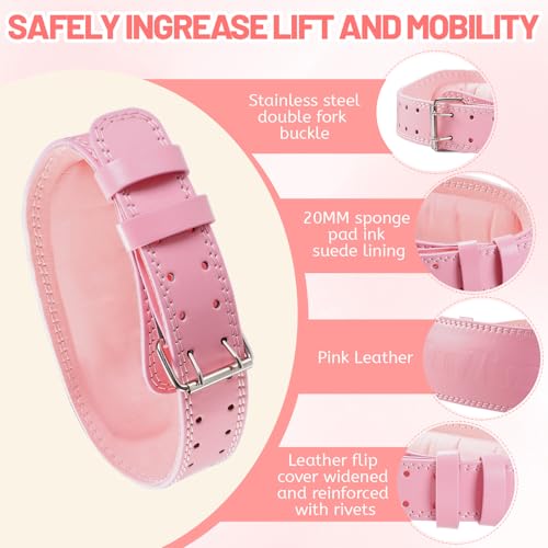 9mm Leather Fitness Weight Lifting Belt for Women&Men with 4 Inches Padded Lumbar Support for Power Lifting Workout & Squats Exercise - color: Pink, size: Extra Small
