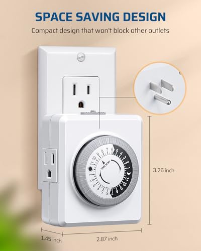 DEWENWILS 24 Hour Cycle Plug-in Mechanical Timer 2 Pack, Indoor Timer for Electrical Outlets, 30-Minute Intervals, Dual 3 Prong Outlets, 125V 15A for Room Lights, Lamps, ETL Listed