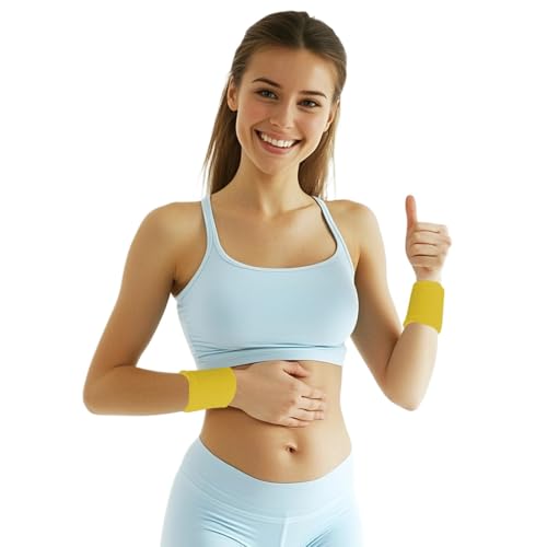 12 PCS Sweatbands Sports Wristband, Sweat Absorbent, for Basketball, Tennis, Football, Running - color: yellow