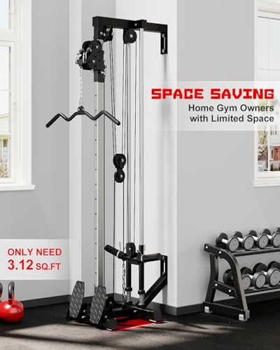 Wall Mount Cable Station, WM1 Cable Crossover Machine with 17 Positions, High and Low Cable Crossover Machine with Removable Footplate for Garage Home Gym - style: WM1 Cable Station BK