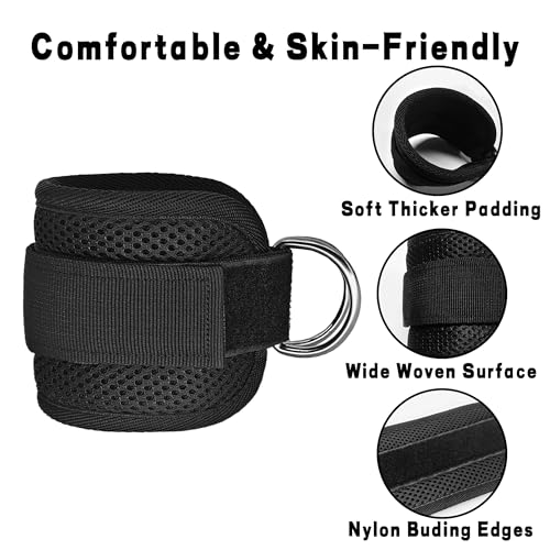 Fitness Ankle Straps for Cable Machines, 2 Pack Comfortable Adjustable Padded Ankle Wrist Cuffs, Kickback Glute Workouts for Men Women, D-Ring Leg Straps with Neoprene Padding - color: yy-Black