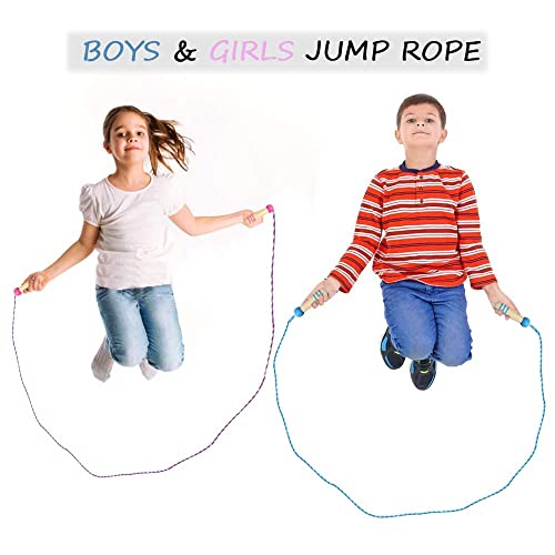 Jump Rope for Kids, Lorvain Adjustable Skipping Rope, Kids Jump Ropes with Wooden Handle for Girls Boys, Weighted Jumping Ropes for Fitness Workout Exercise Outdoor Fun Activity - color: Pink&Blue-2pcs