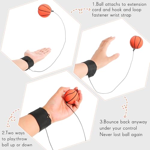 Skylety 6 Pcs Wrist Return Ball on a String 2.48 Inch Rebound Sport Balls with Elastic Strap Soccer Basketball Baseball Practice Party Favors Wrist Exercise and Fun Play for Kids Adults - size: 2.48 Inch