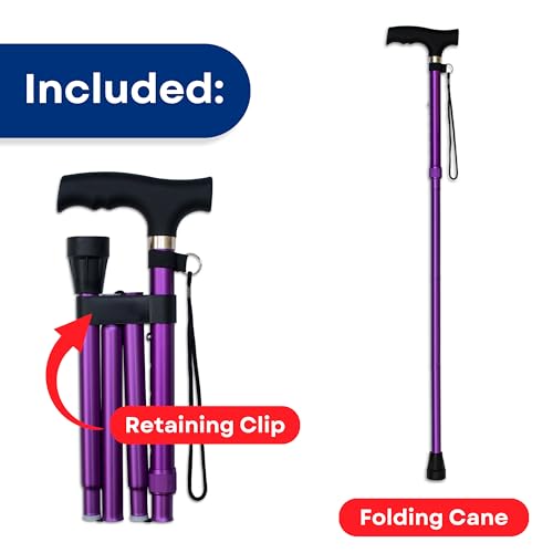 RMS Folding Cane - Foldable Walking Cane with Adjustable Height - Collapsible and Lightweight - Soft Ergonomic Handle for Comfortable Grip - Portable Walking Stick for Mobility Aid - color: Lavender