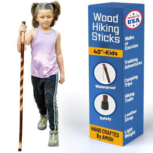 Handmade Wooden Walking Cane for Men Women Seniors with Genuine Leather Wrist Strap for Hiking, Walking and Outdoor Trekking - Made in USA - size: 40"- Kids, style: Twistik