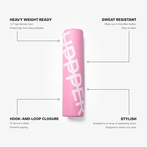 UPPPER Barbell Pad for Hip Thrusts, Glute Bridges, Neck Protection - 1.5” Thick Foam for Comfort and Support, Secure Hook-and-Loop Closure, Premium Materials - Fits Olympic & Standard Bars - color: Pink 2.0