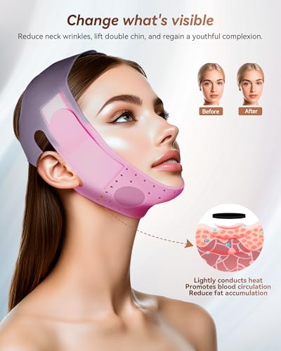 V-Line Sculpting Face Mask – Silicone Chin Strap for Jawline Tightening & Double Chin Reduction (23-27 Inches) (Rose purple) - color: Rose purple