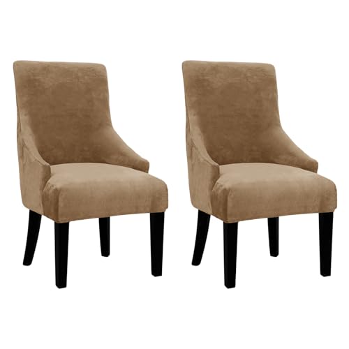 Velvet Wingback Dining Chair Cover Soft Stretch Accent Chair Cover Slipcover Thick Plush Wing Back Chairs Covers Furniture Protect Washable Chairs Protector Covers for Dining Room (Brown, 2) - color: Brown