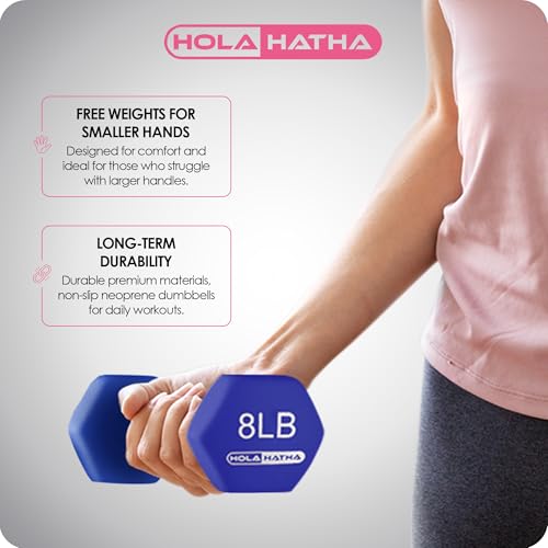 HolaHatha 1, 2 and 3 lb Neoprene Dumbbell Strength Training Weight Set with Rack - color: Blues, size: 146 LB