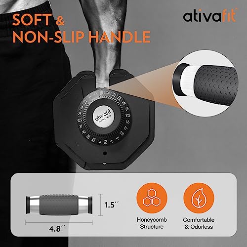 ATIVAFIT Adjustable Dumbbells Set, 5–88LB Quick Adjust Free Weights with Double Safety Lock & Anti-Slip Steel Handle, Space Saving Home Gym Equipment for Full Body Strength Training - color: 88LBS-Black, size: Single