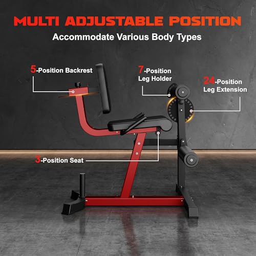 Leg Extension and Curl Machine, 4 in 1 Lower Body Workout Machine, Adjustable Leg Curl Machine with Plate Loaded, Leg Extension Machine with Exercise Bench, Home Gym Weight Machine - style: Red-Z2