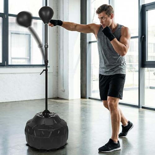 Free Standing Reflex Ball Speed Bag for Boxers and Fitness Enthusiasts - Adjustable Height 57.4"-75.9", PU Ball, Thicken Suction Cup Base
