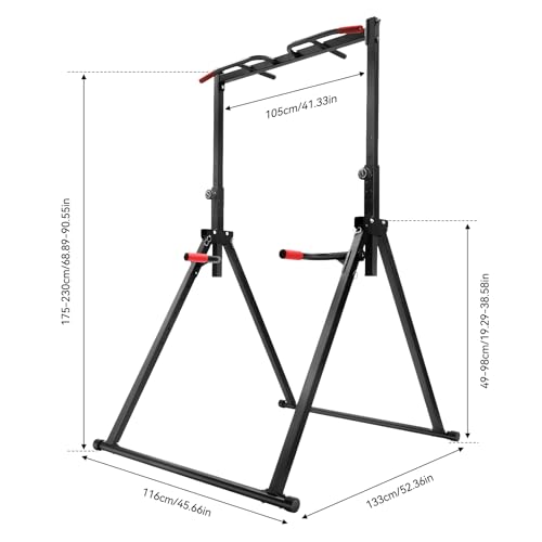 Power Tower Pull Up Dip Station, Free Standing Pull Up Rack Dip Station with 5.74-7.55FT Adjustable Height Triangular PullUp Bar for Home Outdoor Support 440lbs - size: B