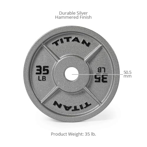 Titan Fitnes Cast Iron Olympic Plates, Classic Weight Plate Design, Hammer Finish - size: 35 LB Individual