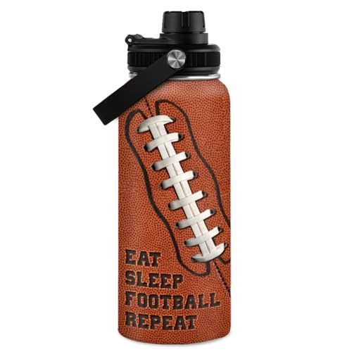 SANDJEST Football Water Bottle 32oz Insulated Stainless Steel Sports Bottle - Football Fans - color: Football 2
