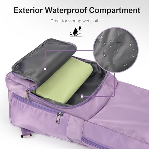 Yoga Mat Bag Carrier Side Mesh Zipper Pocket Exterior Wet Compartment Lightweight Waterproof Yoga Bag for Mat - color: Purple