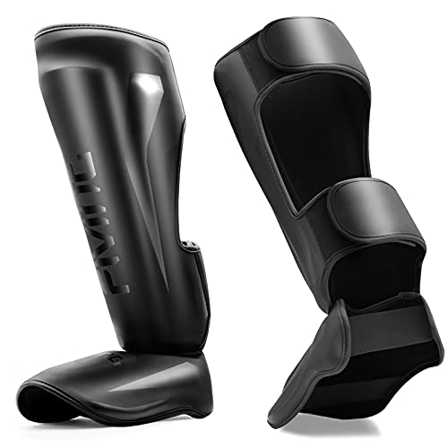 MMA Martial Arts Shin Guards – Padded, Adjustable Muay Thai Leg Guards with Instep Protection for Kickboxing/MMA Training and Sparring – Professional MMA Equipment - color: Black, size: Medium