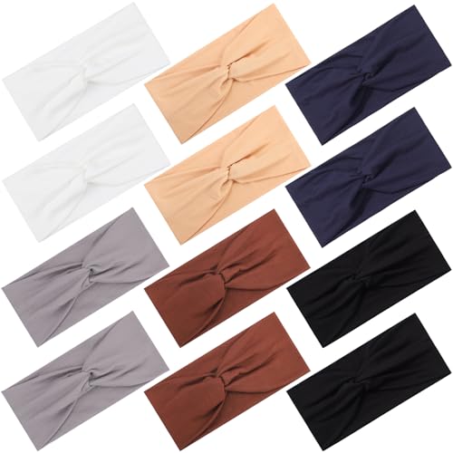 12 Pcs Stretchy Headbands for Women, Absorbed Sport Headband Soft Twist Knotted Hairbands for Daily Life Yoga Workout (Neutral Color 2) - color: Neutral color 2