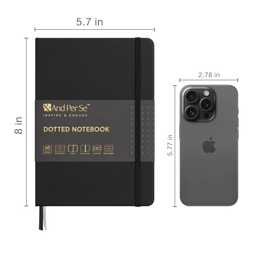 &And Per Se 10-Pack Dotted Notebooks, A5 Hardcover Dotted Journal Set, 160 Pages, 100gsm Paper, Office Supply Bulk Order, Corporate Workshop Materials – 3 Sticker Sheets Each (Black) - color: Black, style: 10 Pack-Dotted