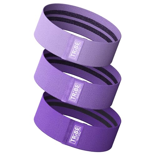 Tribe Lifting Resistance Bands for Working Out - 3 Pack Fabric Workout Bands for Women and Men - Booty Bands for Legs and Glute - Non Slip Exercise Bands Set for Squat Hip Thigh - color: Purple