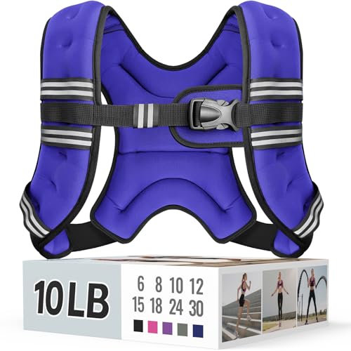 Zeerun Weighted Vest, 6lb/8lb/10lb/12lb/15lb/18lb/20lb/24lb/30lb for Men Women, Reflective Stripe Adjustable Buckle, Comfortable Durable Rucking Vest for Walking Running Strength Training - color: Purple, size: 10 Lb