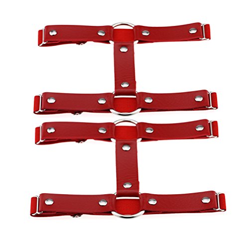 Adjustable Elastice 2 Rows Leather Leg Harness Garter Belt Punk Gothic Thigh Ring Garter - color: Red