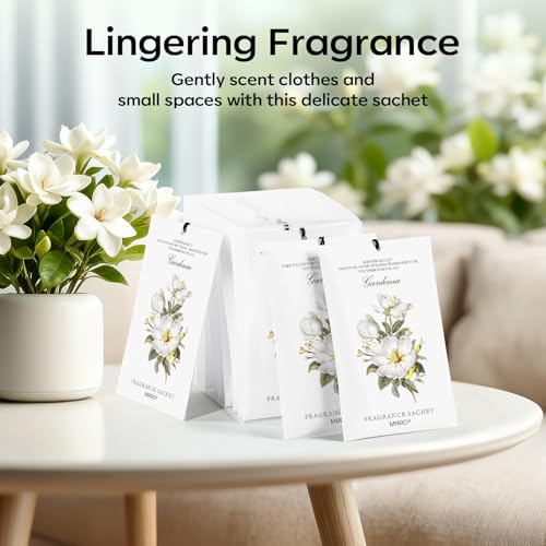 MYARO Scented Sachet House Air Freshener - 12 Pack Long Lasting Gardenia Fragrance Deodorizer for Home Closet Drawer Car - color: Gardenias
