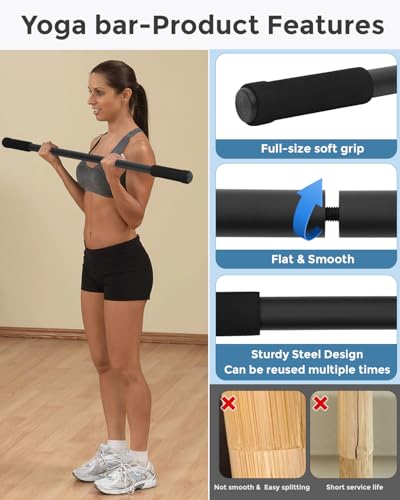 P Polerden Yoga Stick, 5ft Exercise Stick for Mobility, Stretching Stick with Non-Slip Ends, Exercise Dowel for Pilates, Balance Pole and Stretch Bar for Stretching Equipment - size: 1 PCS 60 inches Sturdy Steel