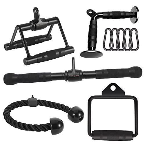 Cable Attachments for Home Gym, Made of Heavy Duty Solid Steel, LAT Pulldown Attachment, Weight Machine Accessories, Straight Pull Down Bar, Tricep Rope, Exercise & Double D Handle - style: Set of 5