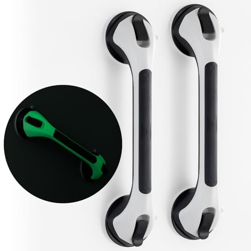 TAILI Shower Grab Bar Glow in The Dark, 2 Pack 16.8 in Grab Bars for Bathtubs and Showers, Shower Handle Rail for Seniors and Elderly,Bathroom Safety Grip Removable No Drilling Waterproof Black,G9 - color: Black& Glow Green, size: 16.8"