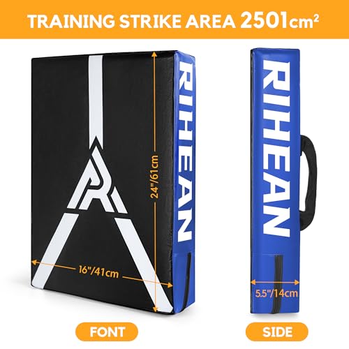 Martial Arts Kicking Shields Pad for Muay Thai, Taekwondo, Football, Basketball Training - Denser Foam, Longlasting PU Leather Kick Shield - style: 24x16in Blue