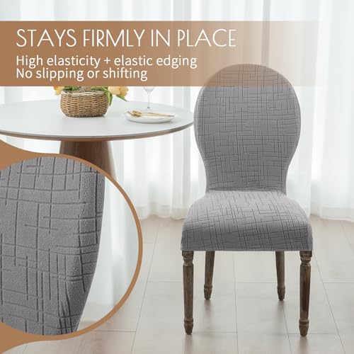 Round Back Dining Chair Cover Set 2/4/6, Curved Back Chair Covers Stretch Armless Dining Chair Slipcovers Mid Century Modern Chair Seat Protector for Kitchen, Home and Banquet (Light Gray, Set of 2) - color: 2-light Gray, size: Set of 2