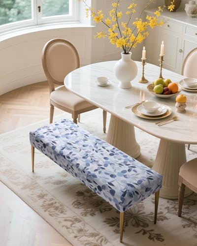 Fuloon Stretch Bench Cover, Anti-Dust Removable Dining Bench Slipcover Washable Seat Cushion Protector for Bedroom, Kitchen, Hotel, Banquet, Grey Blue Flower - color: Flower Grey Blue