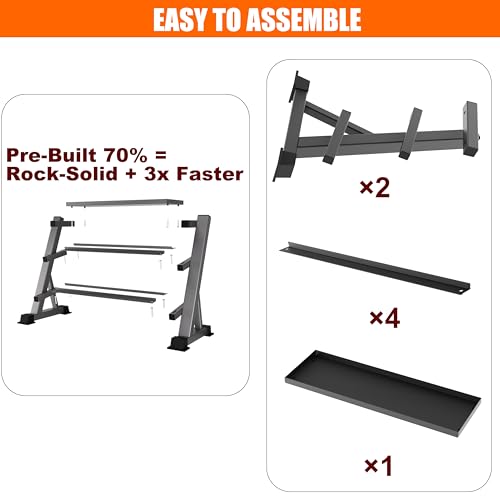 Heavy Duty 3 Tier Dumbbell Rack Stand, 1200LBS Commercial Weight Storage Organizer for Home Gym (Select Frame Type: Kettlebell Flat Tray, All Rails, or Rolling Wheels), Stand Only - color: 3-Tier (Top Tray)- Black