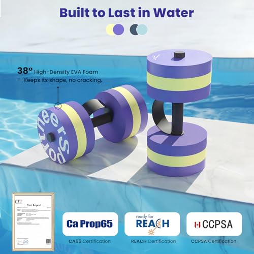 Sportneer Adjustable Resistance Water Weights: Pool Exercise Dumbbell Set of 2 EVA Foam Pool Weights with Handle Strip Aquatic Exercise Equipment for Water Aerobics - color: Striped Purple