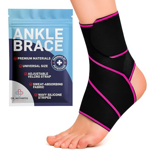 Dr. Arthritis Essentials Ankle Brace Support, Stabilizing Wrap for Sprains, Tendonitis, Achilles Injuries, Running, Basketball, Fits Left & Right Foot (Pink Single) - size: Pink - 1 Pack