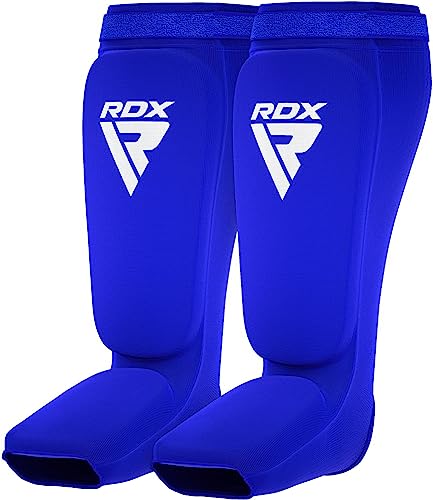 RDX Shin Guards Kickboxing Muay Thai, SATRA Approved, MMA Leg Instep Protection Pads, Sparring Training Martial Arts Boxing, Elasticated Padded Protector, Karate BJJ Taekwondo Gear, Men Women - color: Blue White, size: Small