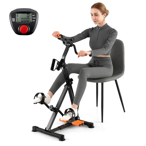 Pedal Exerciser Bike for Seniors, Hand Arm Leg Knee Physical Therapy Exercise Bike with Monitor - color: Orange & Black