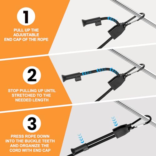 Heavy Duty Bungee Cords with Hooks, Joneaz 8-Pack 24" Adjustable Shock Straps, UV Resistant Carabiner System for Securing Cargo - size: 24 IN