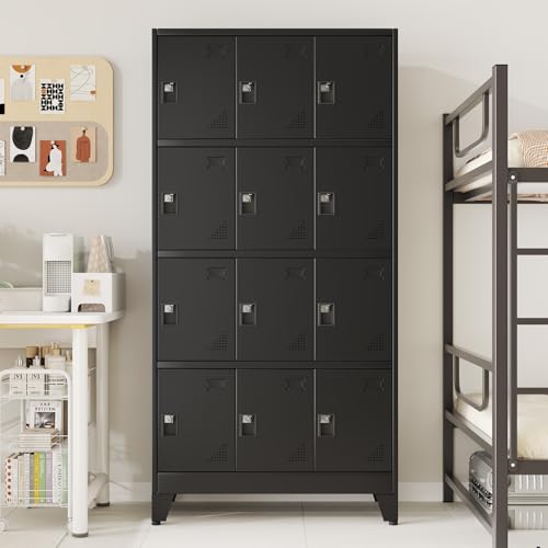 Metal Lockers for Employees-12 Doors Storage Locker with Shelves and Lockable Steel Cabinet for School,Gym,Office,Staff,Assembly Required,Black - color: Black, size: 12Doors