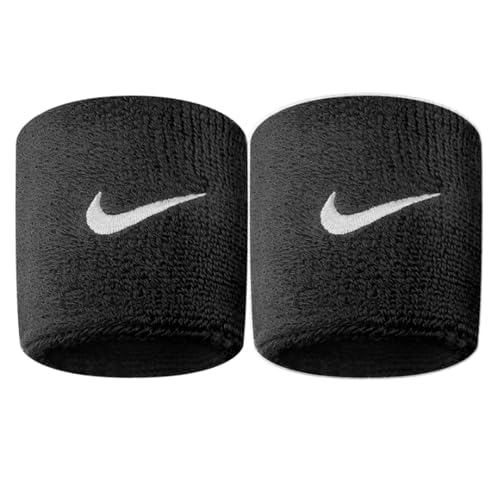 NIKE Premier Swoosh Singlewide Wristbands -Soft, Moisture-Wicking (1 Pair, 2.5" Wide) - color: Black/White