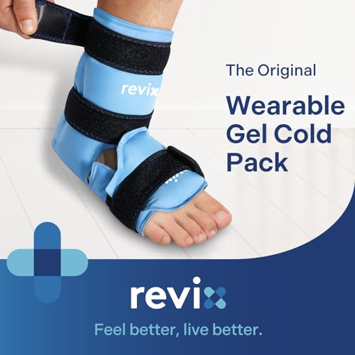 REVIX Ankle Ice Pack Wrap for Foot Pain Relief and Feet Injuries, Reusable Gel Ice Cold Packs for Achilles Tendonitis, Plantar Fasciitis, Sprained Ankles and Heels - style: Blue-Pack 1