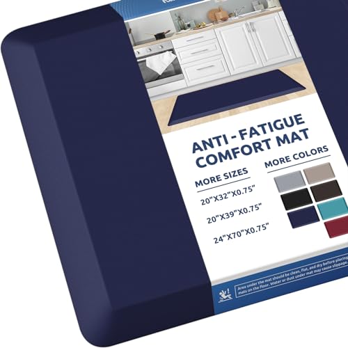 KitchenClouds Kitchen Mat Cushioned Anti Fatigue Rug 20"x39" Water Resistant, Non Slip, Standing and Comfort Desk/Floor Mats for House Sink Office (Blue) - color: Blue, size: 39"L x 20"W x 0.8"Th