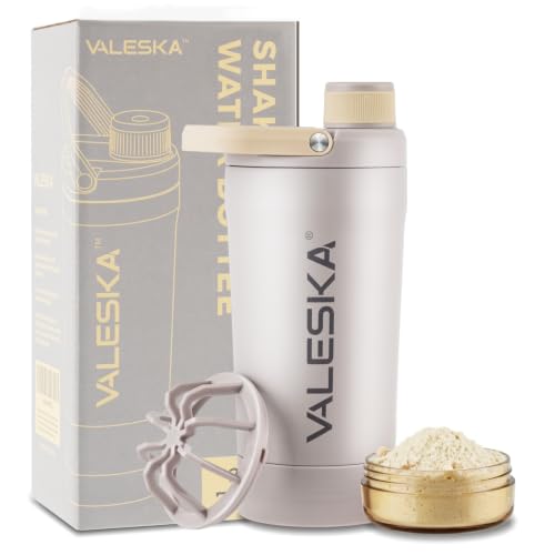 VALESKA Protein Shaker Bottle for Mixes, 24oz, Grey | Insulated Stainless Steel, Storage Compartment, BPA Free, Leak Proof, Dishwasher Safe - color: Gray, size: 24 Ounces